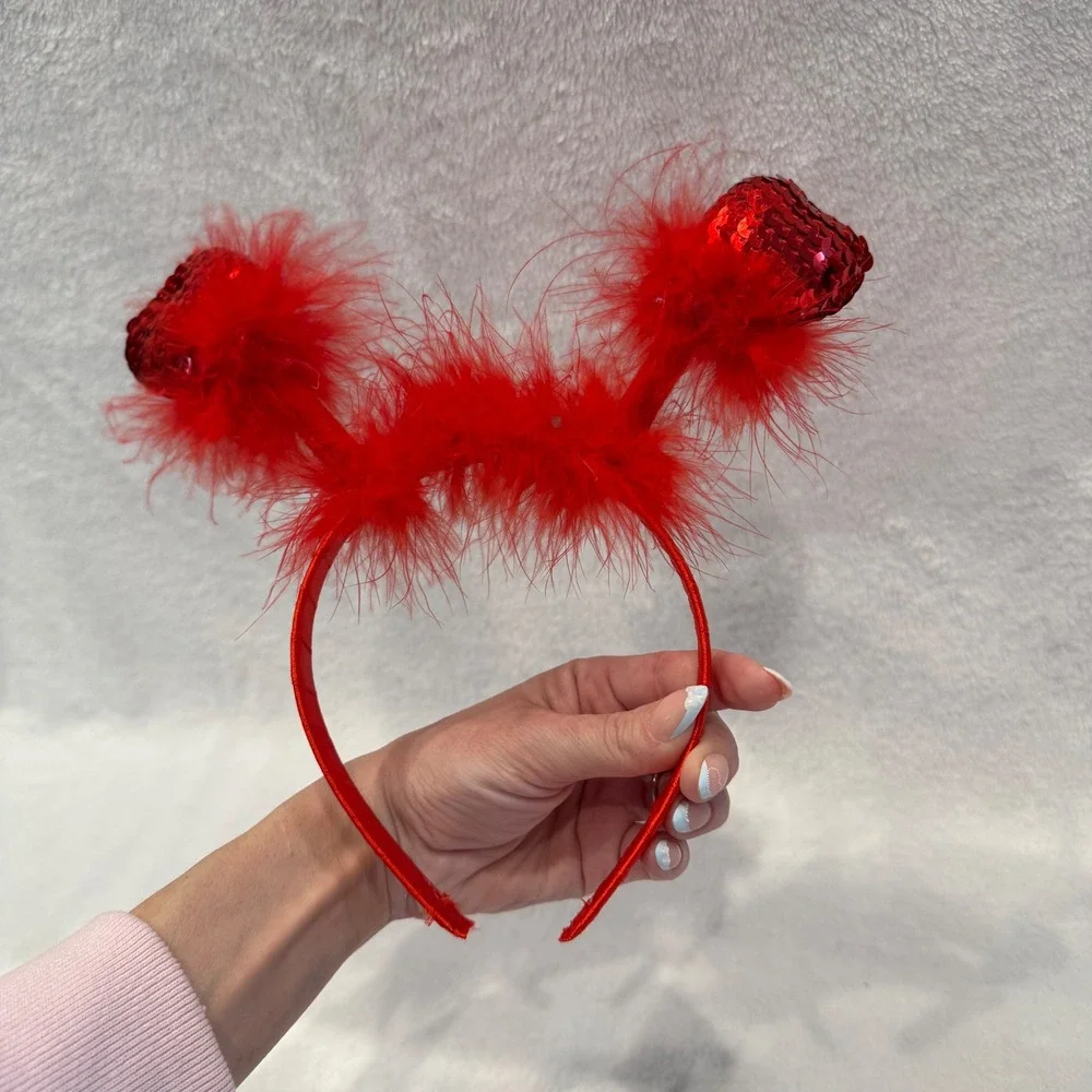 Red Heart Headband Kids Costume‎ Accessory Sequins and Feathers